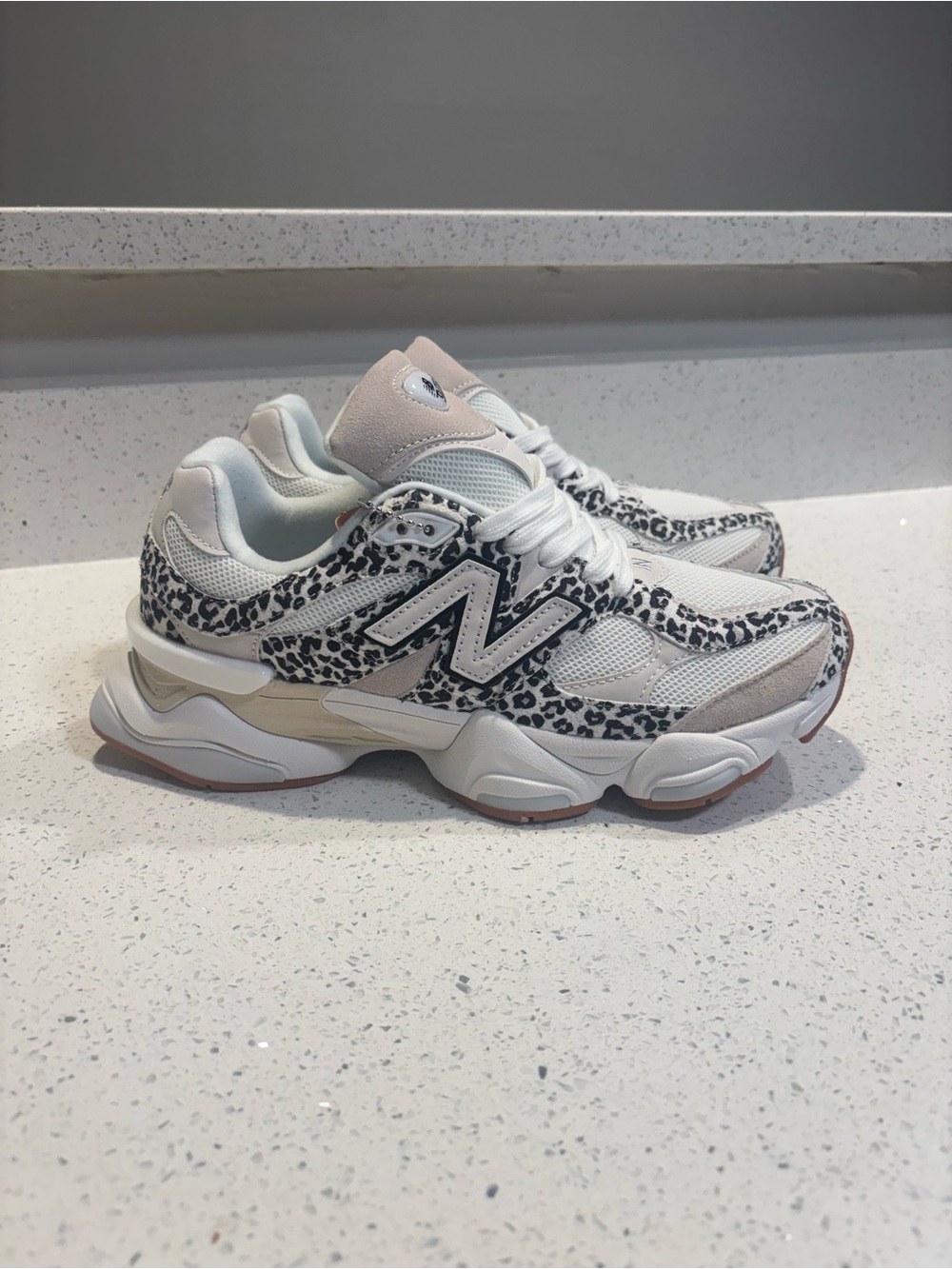 New Balance Women’s White and Beige Leopard-Print Sneakers - Picture 3 of 4